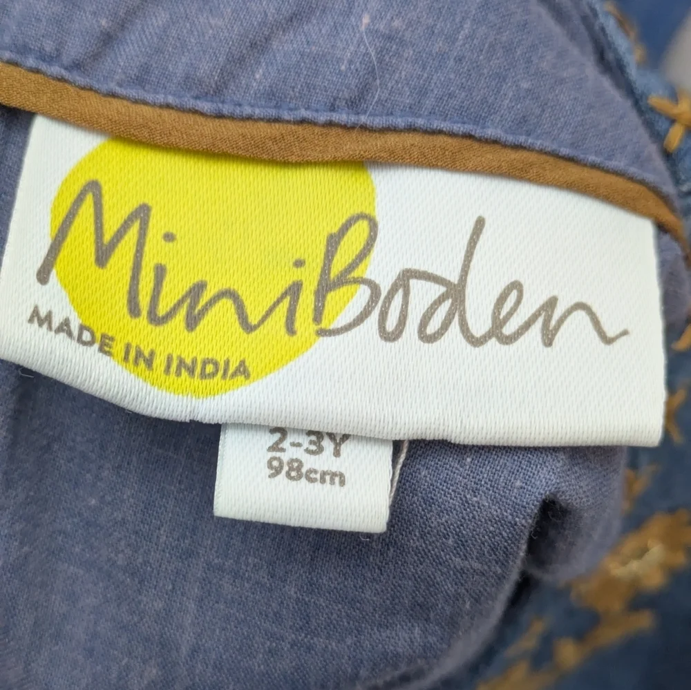 Mini Boden Denim Embroidered Dress 2/3T
